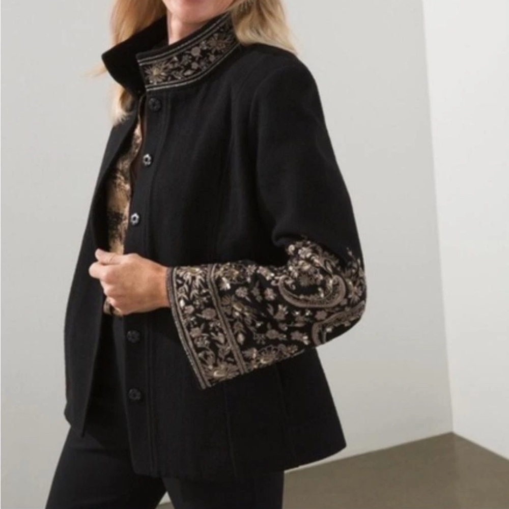 Chico’s Embroidered Wool Blend Topper Jacket – Size 3 (16/18)